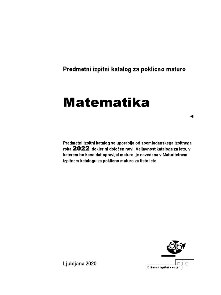 Matematika: Predmetni Izpitni Katalog Za Poklicno Maturo | PDF
