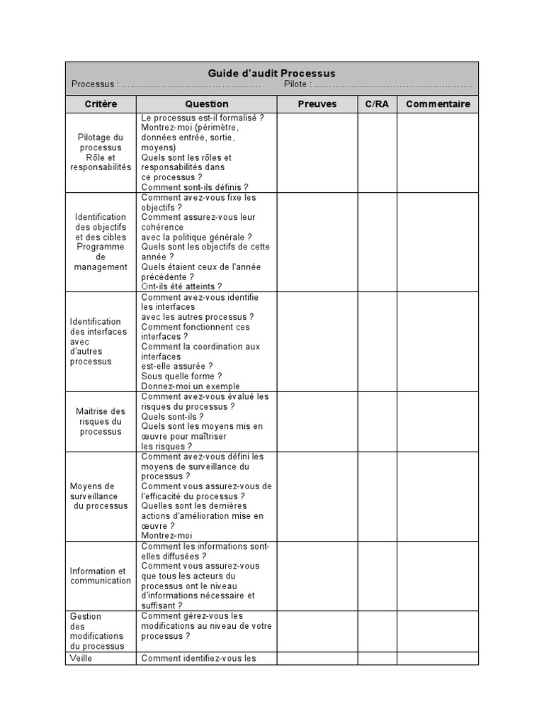 Guide D'audit Processus | PDF | Audit | Business
