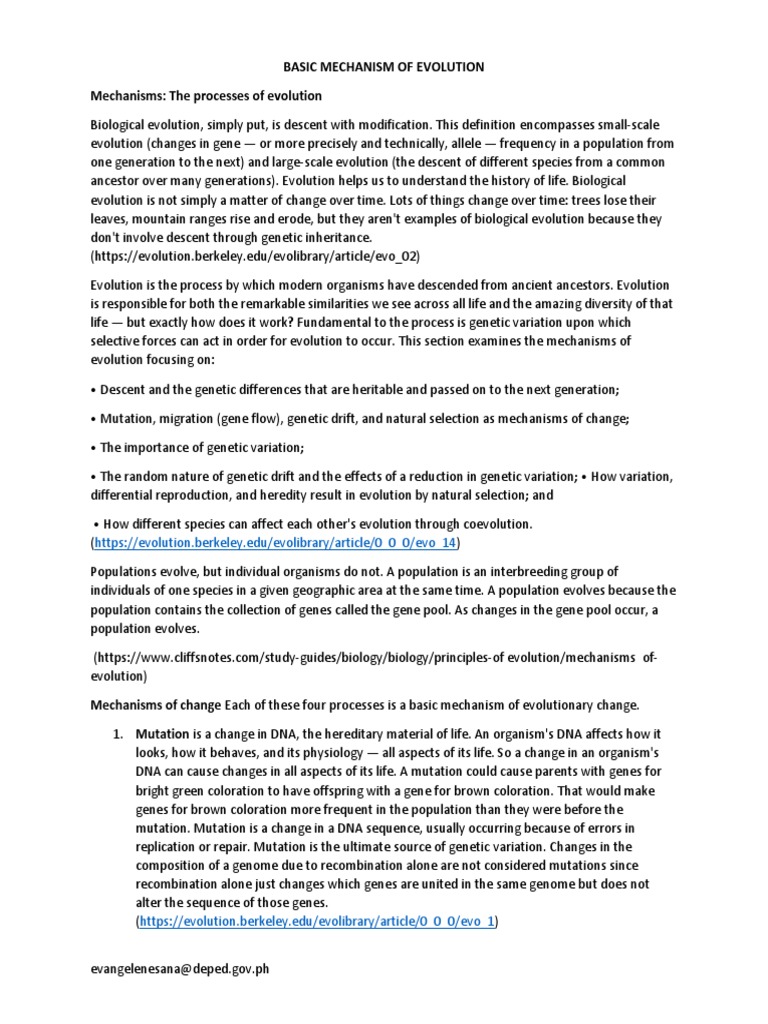 Basic Mechanism of Evolution Lecture E. Sana | PDF | Wellness