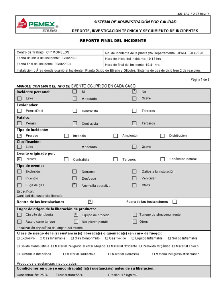 Reporte de incidente c 120 por actuar rvt 196a pdf combustibles gases