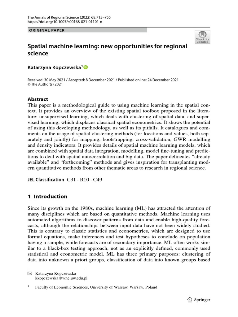 Spatial Machine Learning: New Opportunities For Regional Science | PDF ...