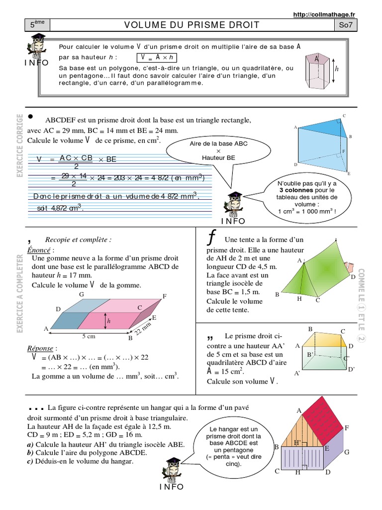 Comment Calculer Le Volume D un Prisme Droit à Base Triangulaire So7 Volume Du Prisme | PDF | Triangle | Géométrie