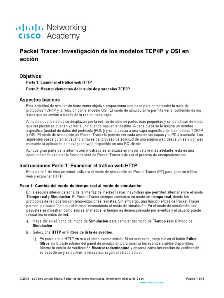 Simulación TCP/IP y OSI en Packet Tracer | PDF | Modelo osi | Redes