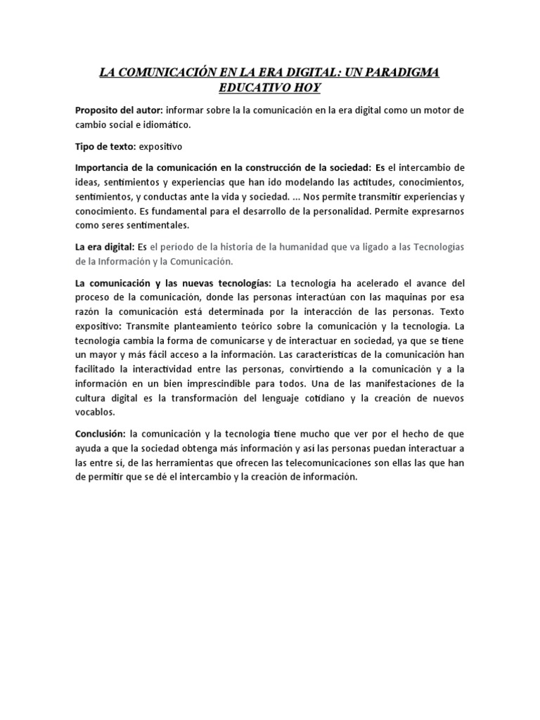 La Comunicación En La Era Digital Pdf
