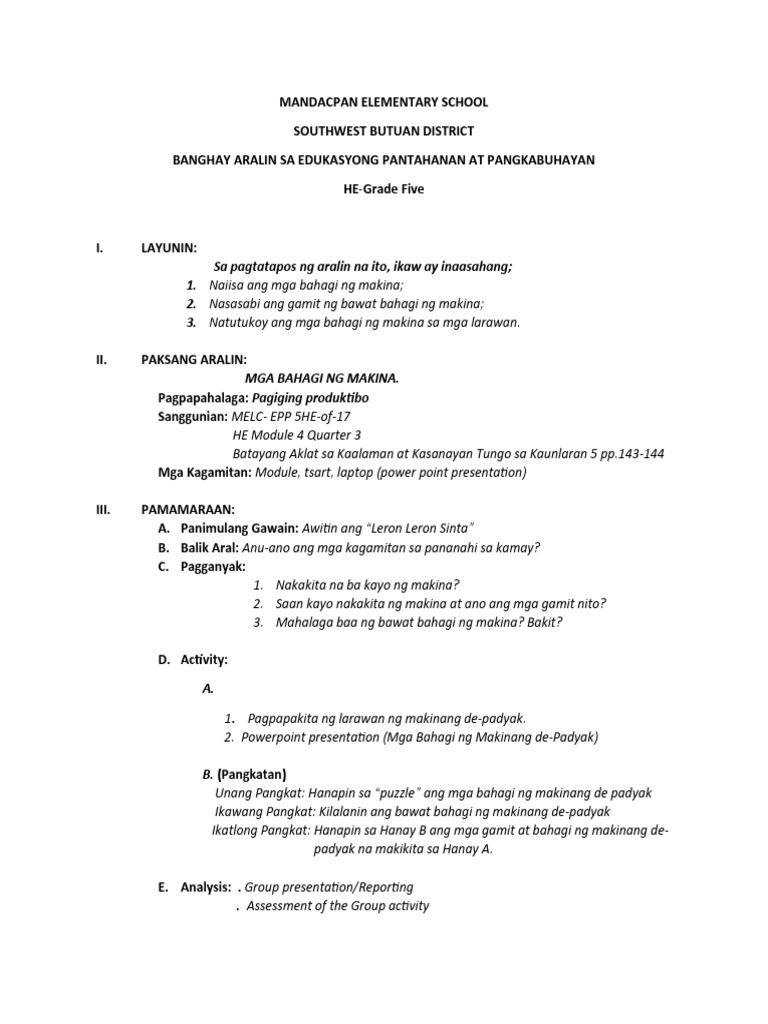 He 5 Lesson Plan Pdf
