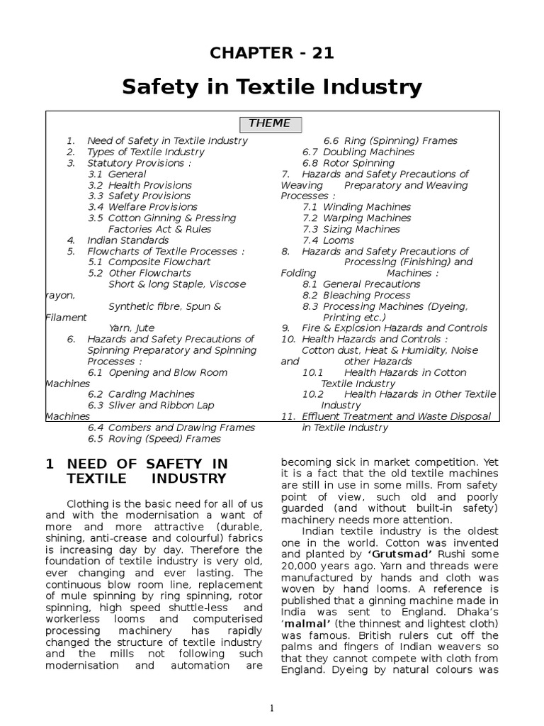 Safety Standards in Textile Industry | PDF | Textile Manufacturing ...