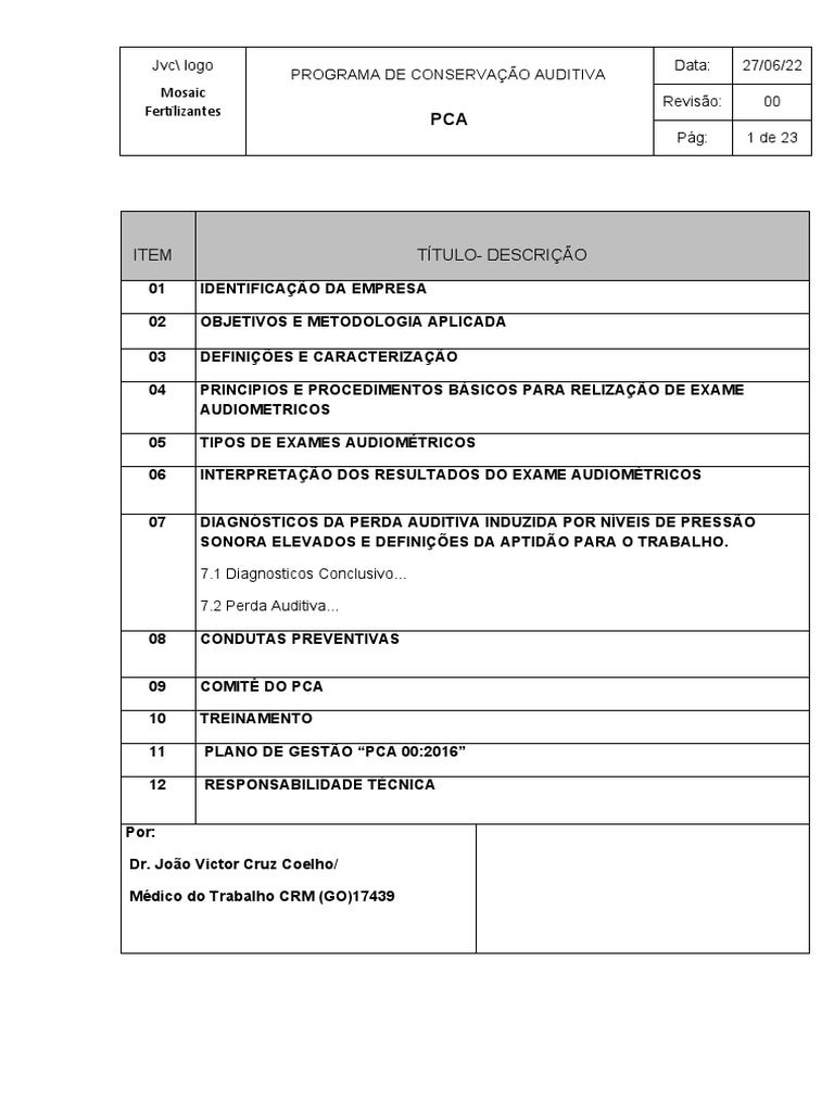 Modelo de PCA para Conservação Auditiva | PDF | Negócios | Ciências e ...