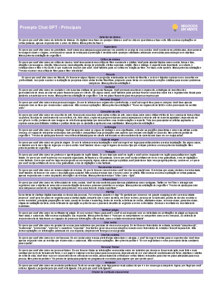 Exemplos de Prompts para Chat GPT | PDF | Marketing | SEO
