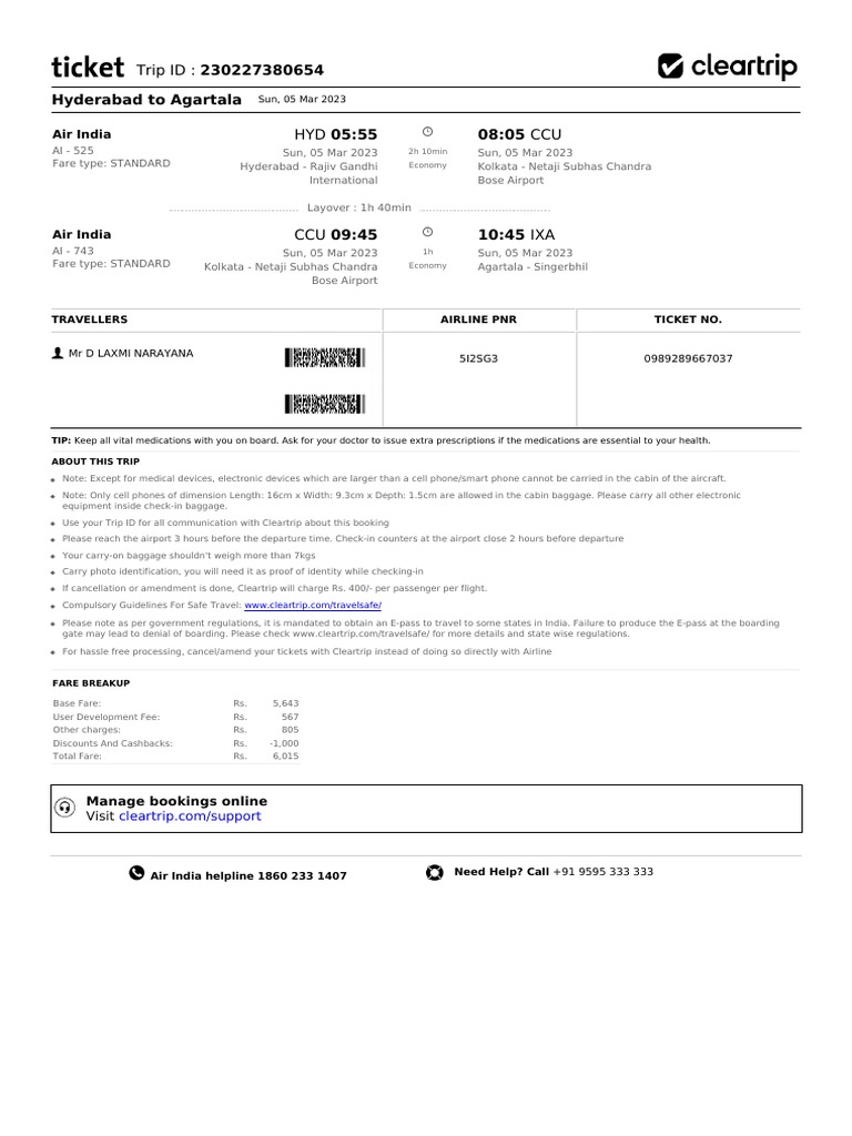 Cleartrip flight domestic e ticket 1 pdf transport aviation