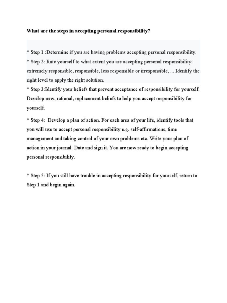 Examples Of Accepting Personal Responsibility
