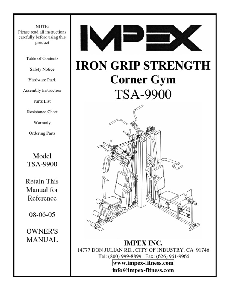 TSA-9900 Home Gym Owner's Manual | PDF | Nut (Hardware) | Screw