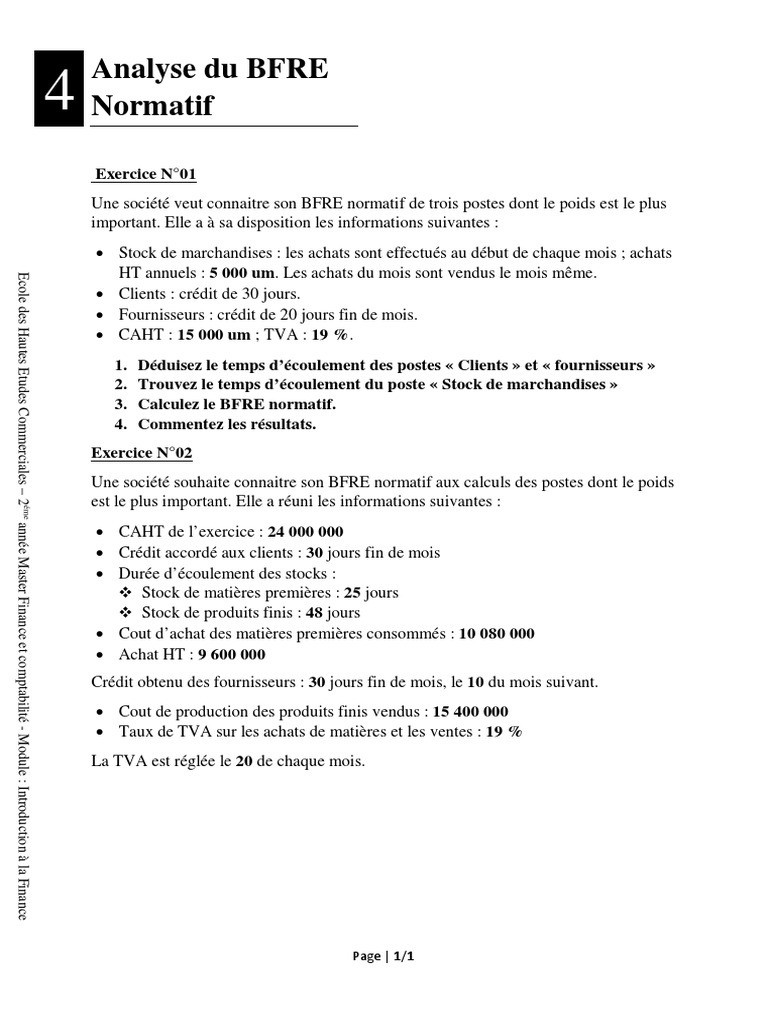 Calcul du BFRE Normatif en Finance | PDF | Taxe sur la valeur ajoutée ...