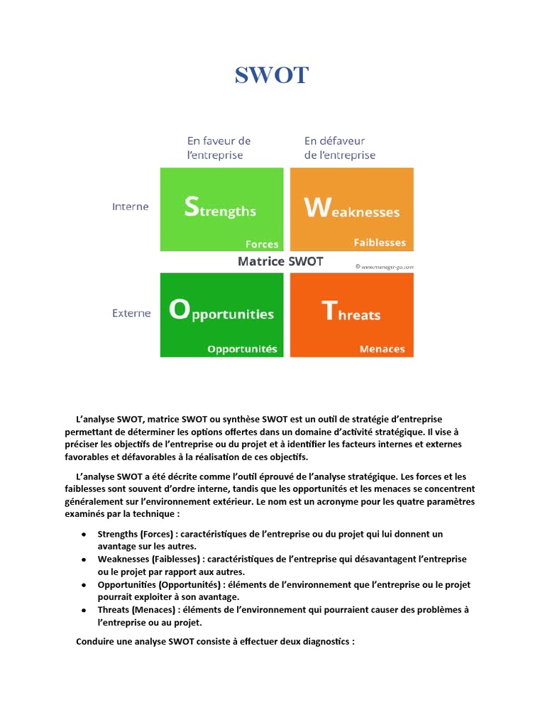 Analyse SWOT : Stratégie et Outils | PDF | Analyse SWOT | Économie