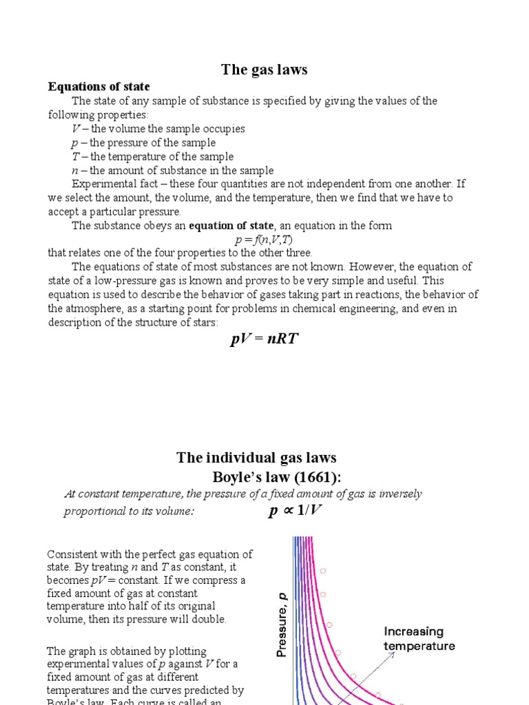 The Gas Laws Equations of State PDF Gases Pressure