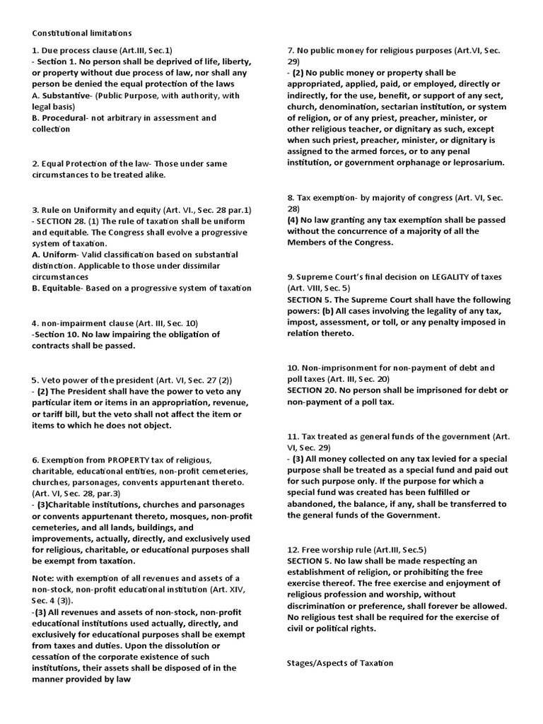 Constitutional limitations PDF Taxes Taxpayer