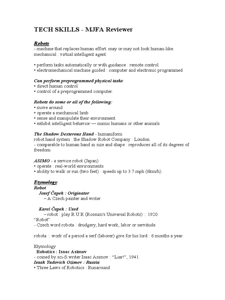 mjfa-tech-skills-3rd-quarter-reviewer-pdf-robot-robotics