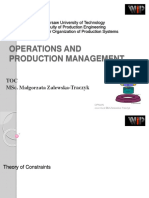 Operations and Production Management: Toc Msc. Małgorzata Zalewska-Traczyk