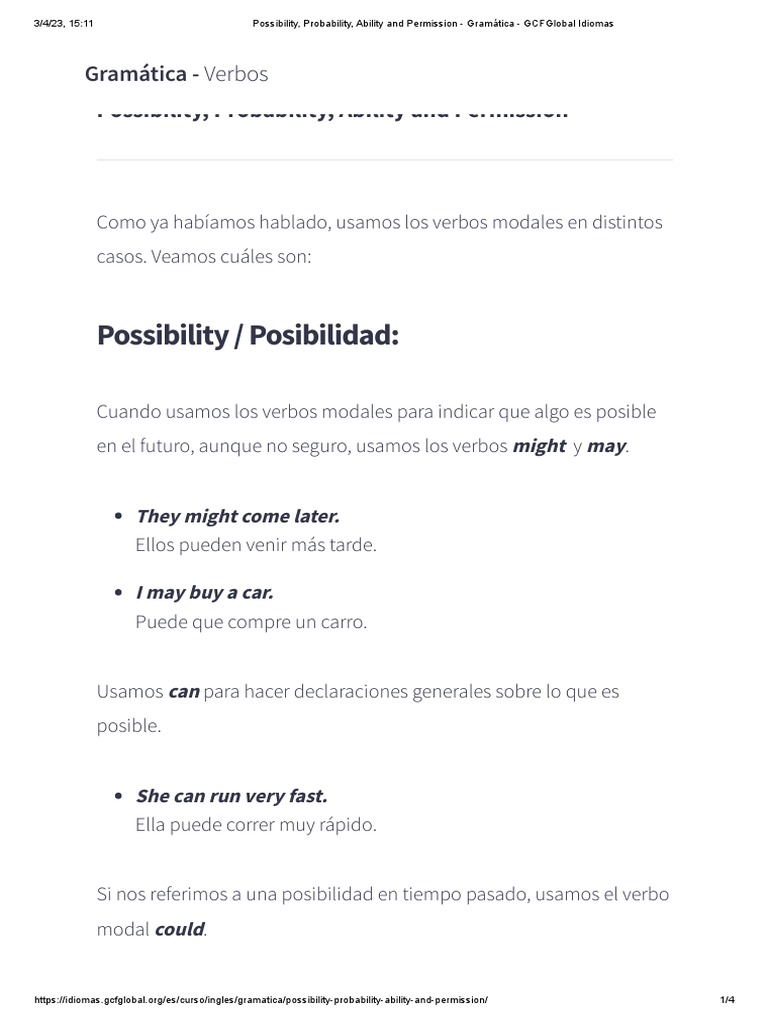Possibility Probability Ability And Permission Can Might May Could Pdf