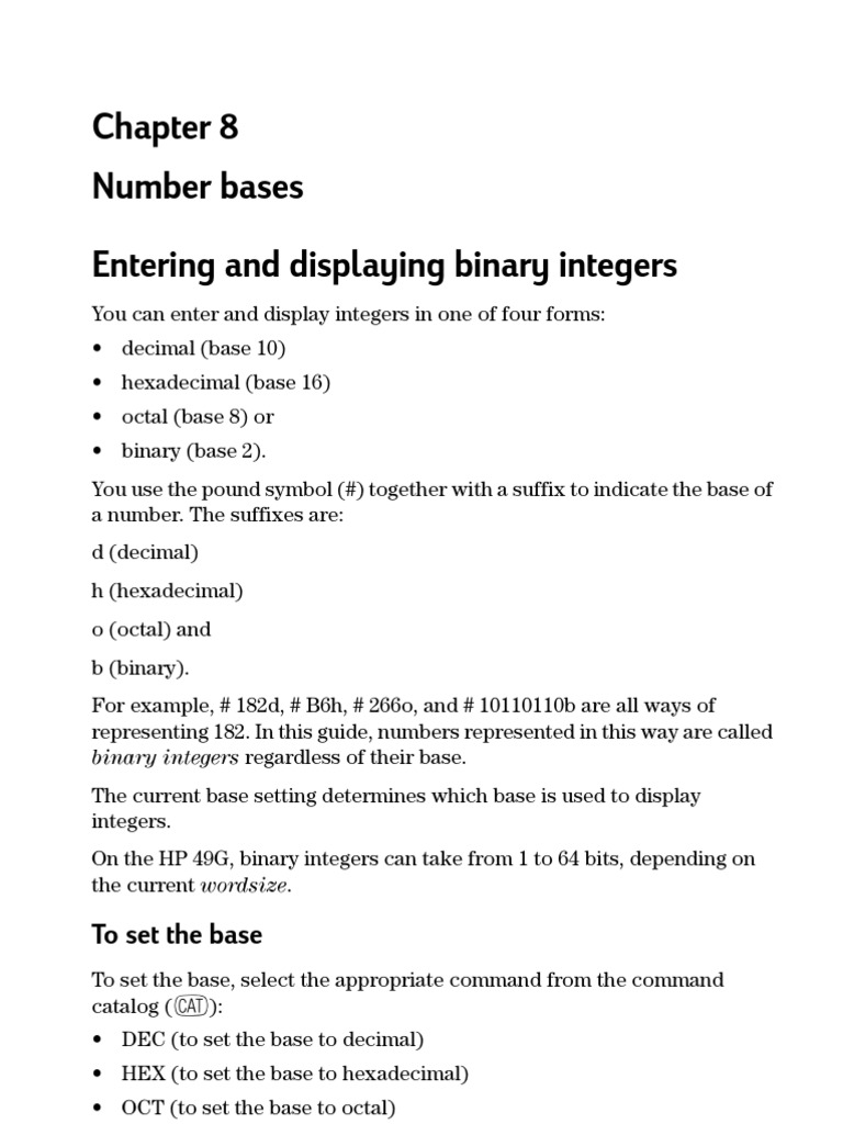 Number Bases Entering And Displaying Binary Integers To Set The Base