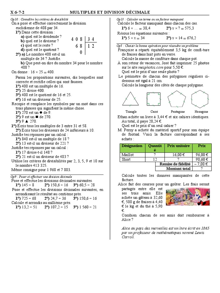 Exercices Sur Les Multiples Cm2 à Imprimer X 6-7-2 Multiples Et Division Décimale | PDF | Division | Arithmétique