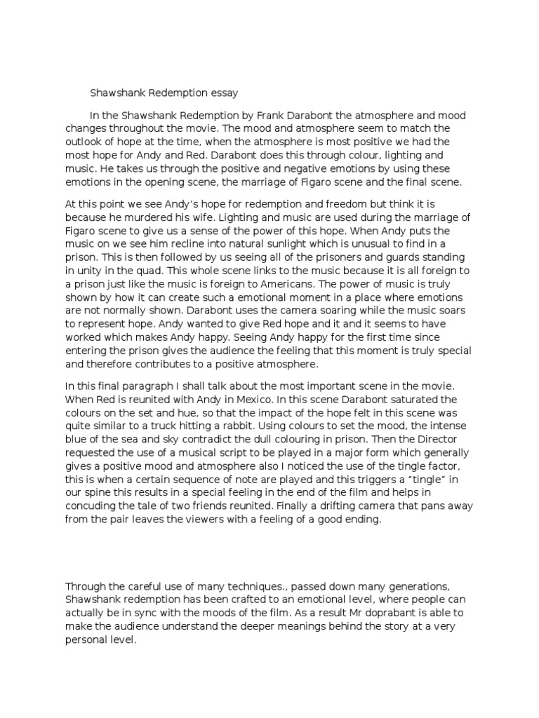 Shawshank Redemption Essay | PDF | Mood (Psychology) | Mental Health