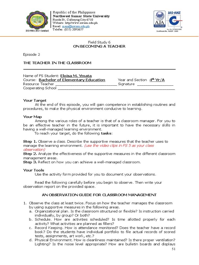 Establishing Classroom Routines and Procedures A Field Study Report on an Effective