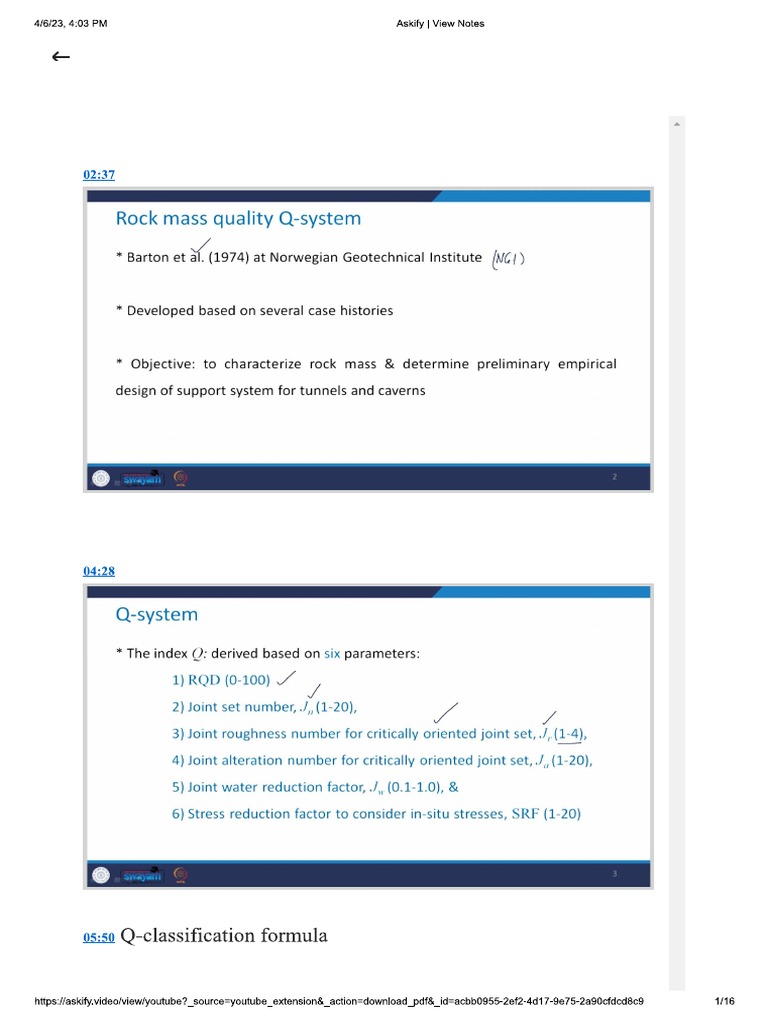 Rock Mass Quality (Q-System) | PDF