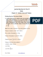 Important Questions For Class 10 Maths Chapter 13 - Surface Areas and Volumes