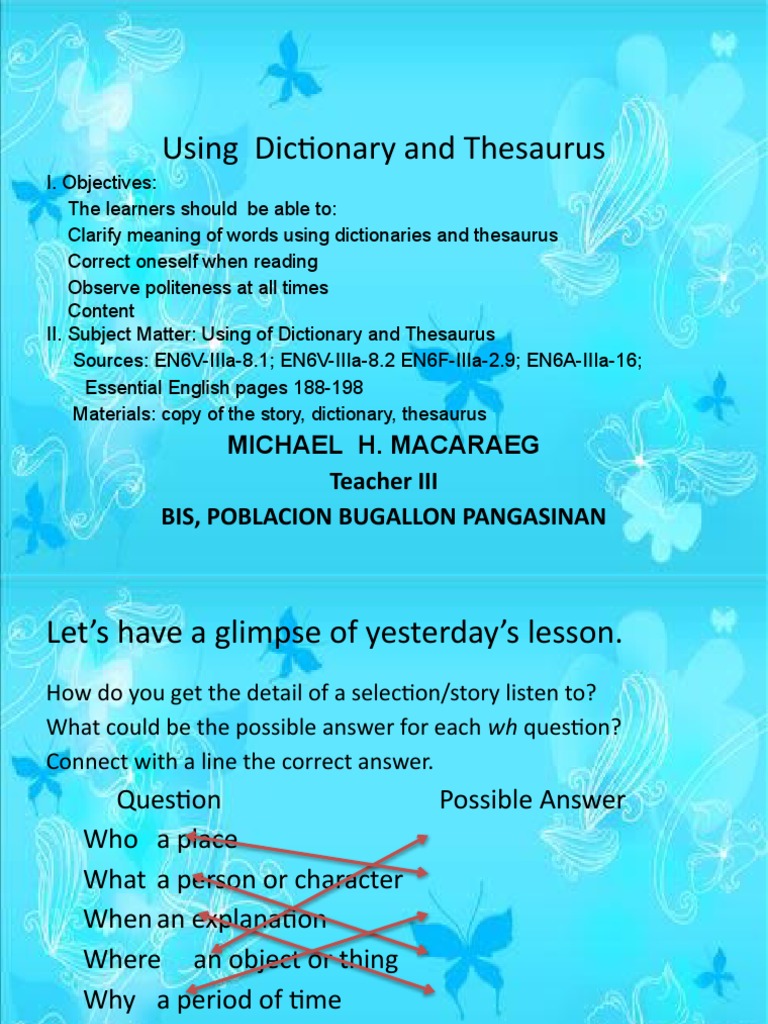English 6 ppt q3 w1 using dictionary and thesaurus pdf dictionary