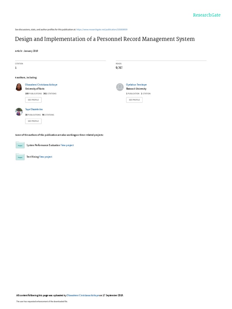 Design and Implementation of A Personnel Record Management System | PDF ...