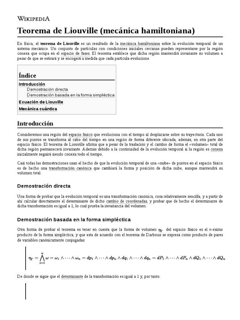 Teorema de Liouville (Mecánica Hamiltoniana) PDF Física Matemática