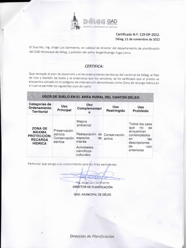 Certificado De Uso De Suelo Planta De Agua Pdf