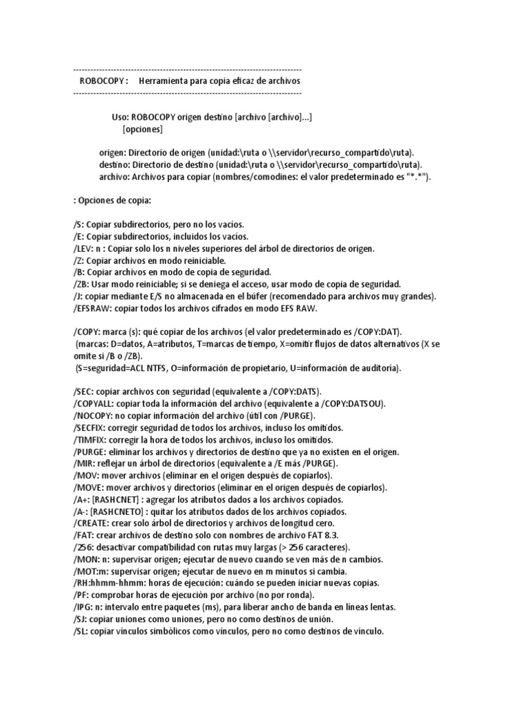 ROBOCOPY usos | PDF | Archivo de computadora | Datos