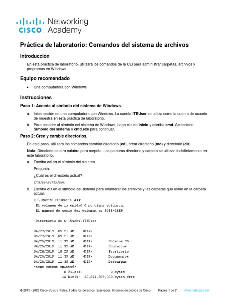 11.4.2.7 Lab - File System Commands | PDF | Archivo de computadora ...