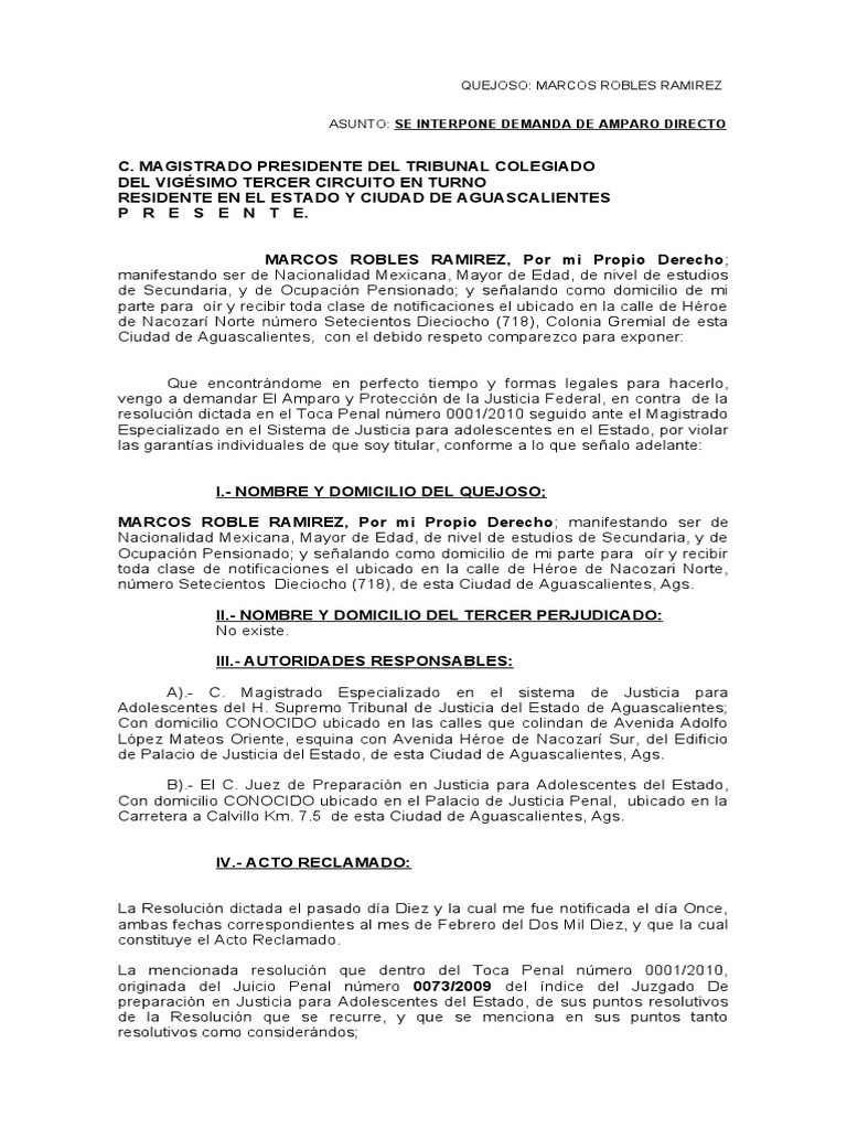 Amparo Directo de Marcos | PDF | Sentencia (ley) | Demanda judicial