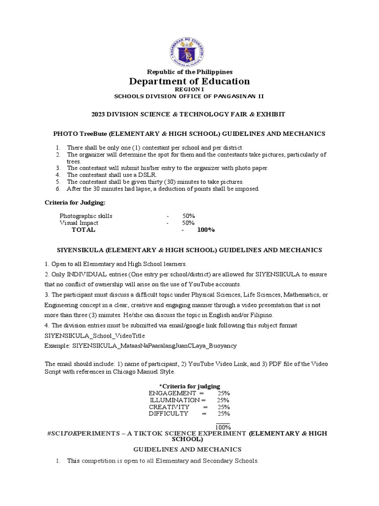 Mechanics Guidelines 23 Div ST Fair Exhibit | PDF | Curriculum | Science