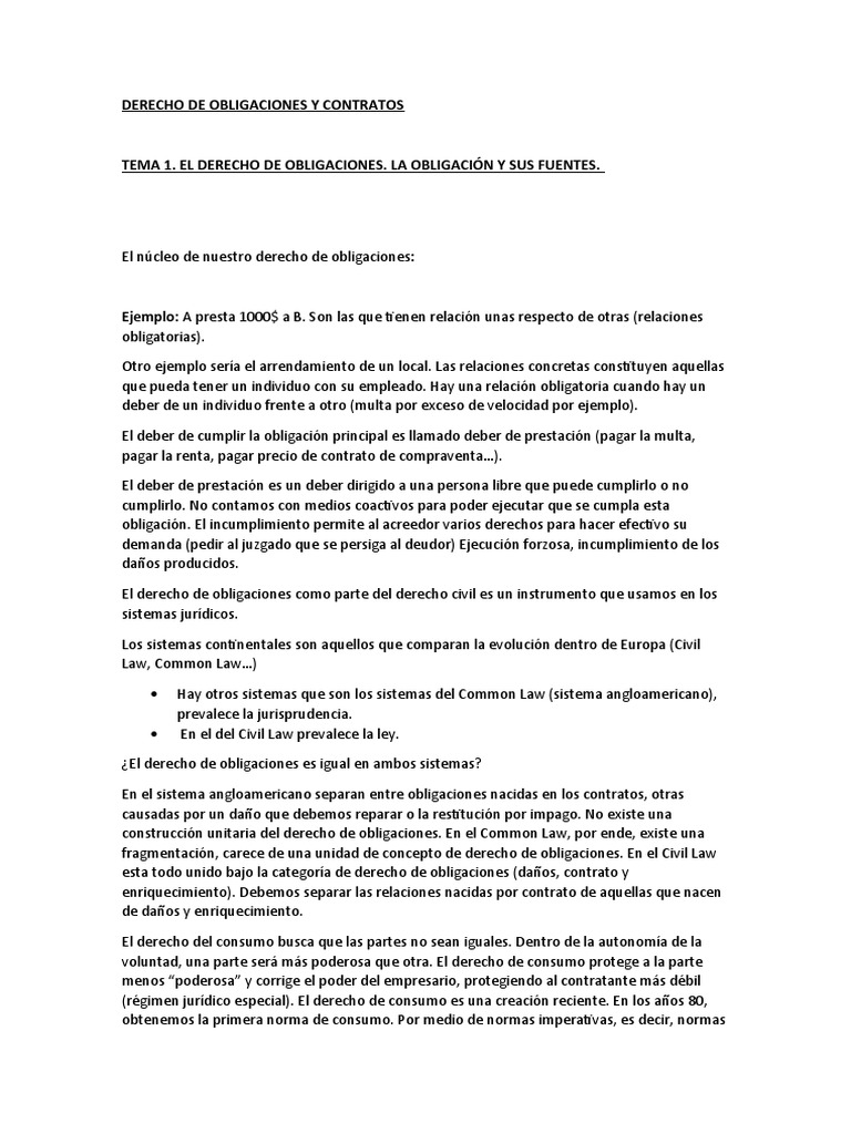 Derecho de Obligaciones y Contratos Tema 1 | PDF | Ley de obligaciones ...