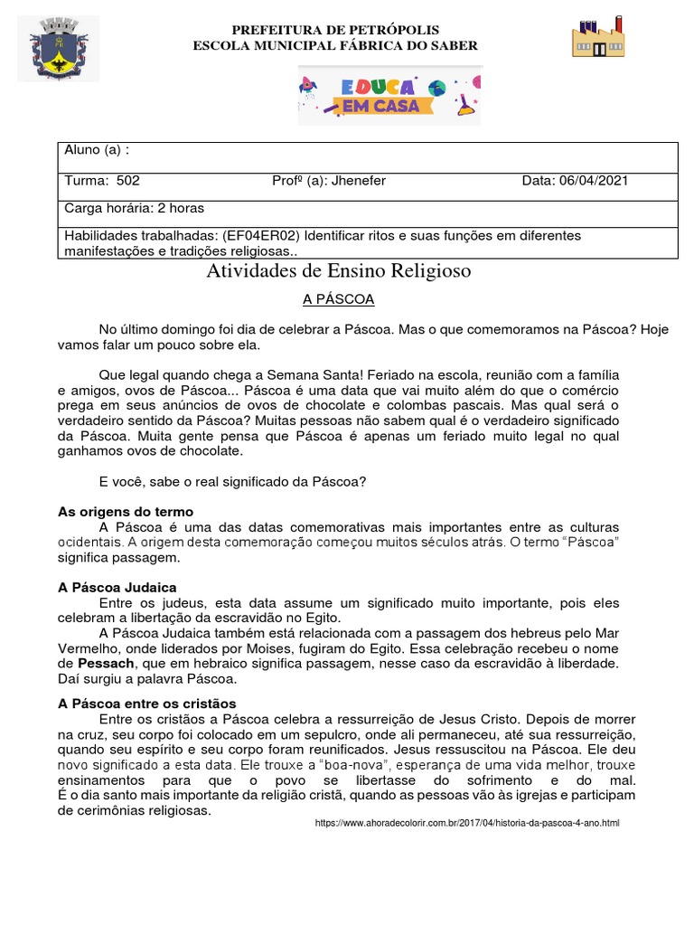 Atividade Sobre A Páscoa, Religiao | PDF | Páscoa, image size:768x1024
