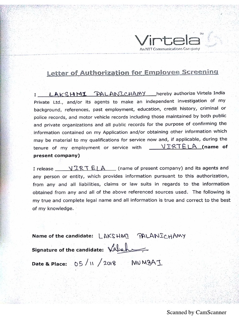 LOA - Pre - Employment Verification - Lakshmi | PDF