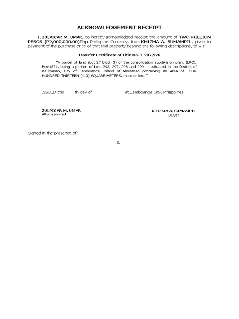 Acknowledgement Receipt of Land Payment | PDF