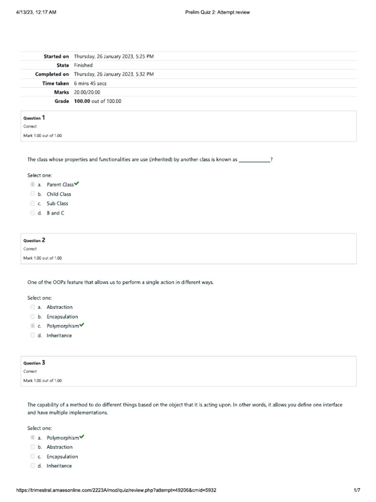 Object oriented programming prelim quiz 2 pdf