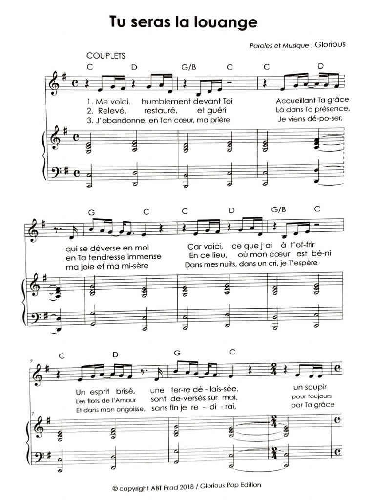 Tu Seras La Louange Partition PDF