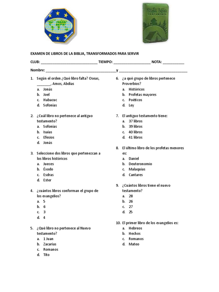 Examen de Los Libros de La Biblia | PDF | Doce profetas menores | Viejo ...
