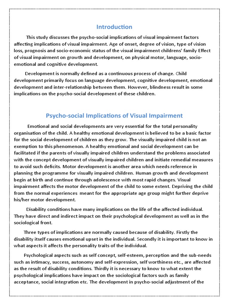 Implications of Visual Impairment PDF Visual Impairment Disability