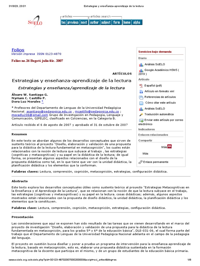 Estrategias Metacognitivas en Lectura | PDF | Comprensión lectora ...