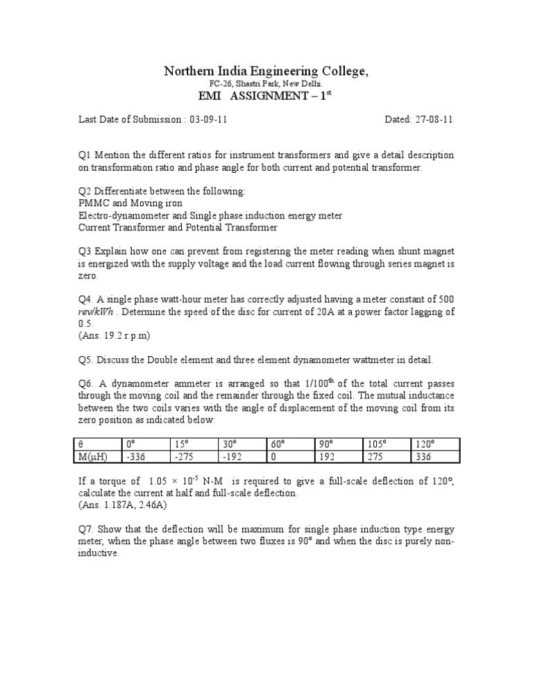 Assignment 1 EMI | PDF