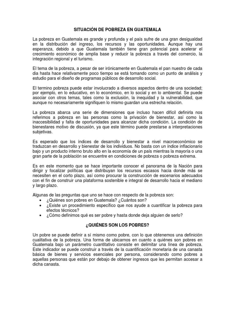 Análisis de la pobreza en Guatemala | PDF | Pobreza | Pobreza e indigencia