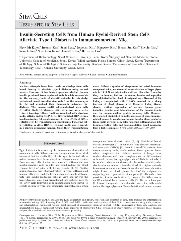 2009 kang insulin secreting cells from human eyelid derived stem