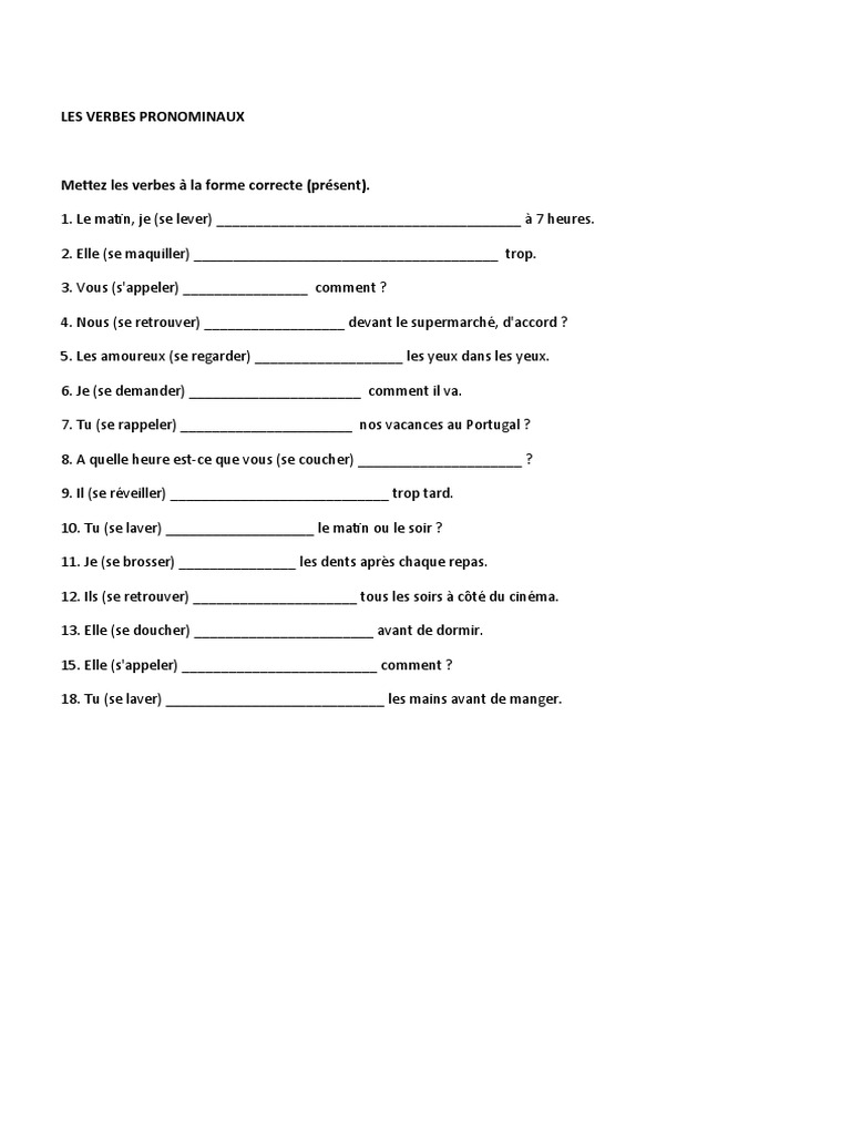 Exercices sur les verbes pronominaux | PDF | Échecs
