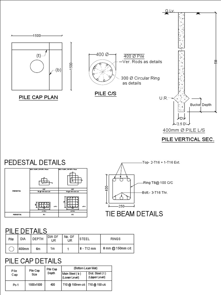 Pedestal Details Pile Cap Plan Pile C/S PDF